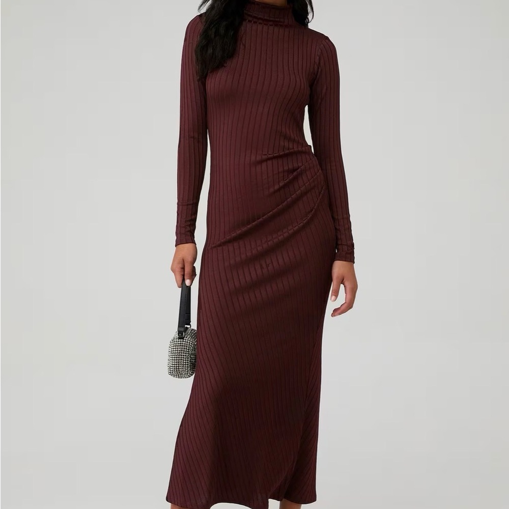 Women’s plus size 2 XL mock neck ruched pinstriped long sleeve maxi dress $139​